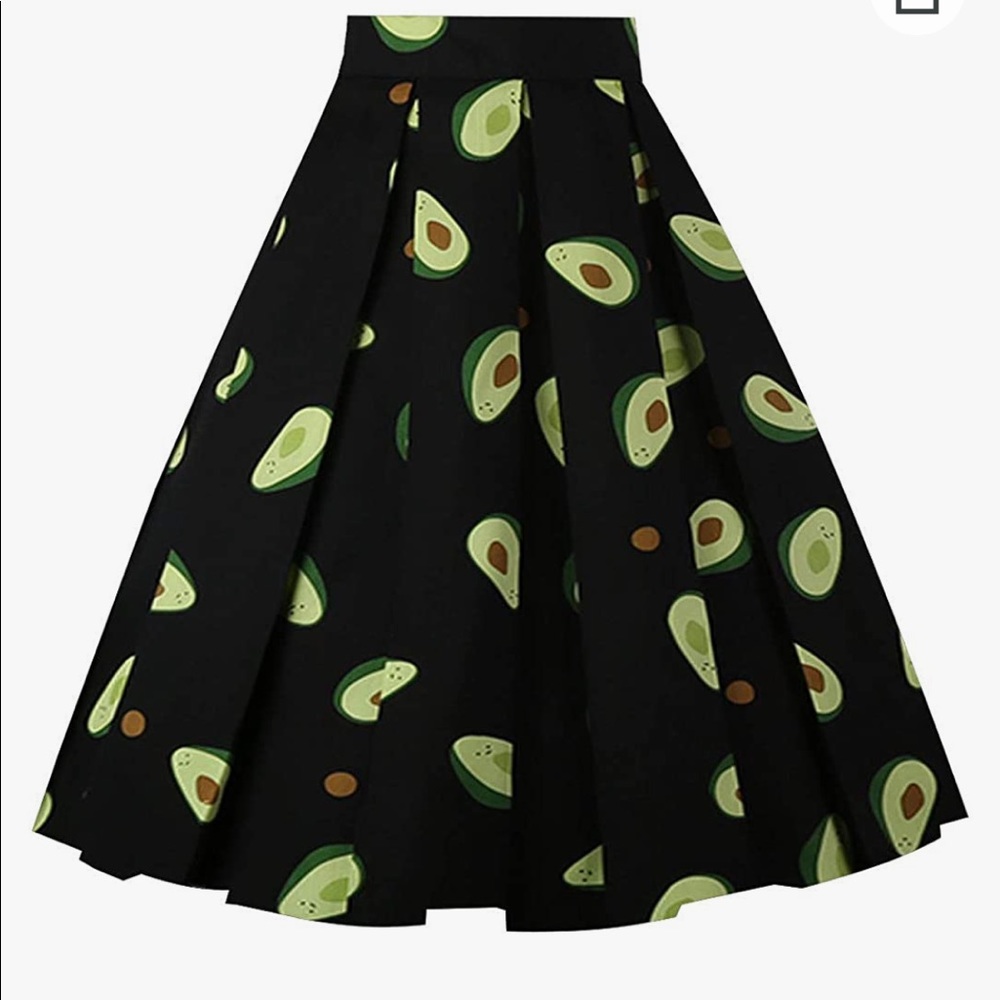 NWOT Vintage Avocado Print Pleated A-line Skirt